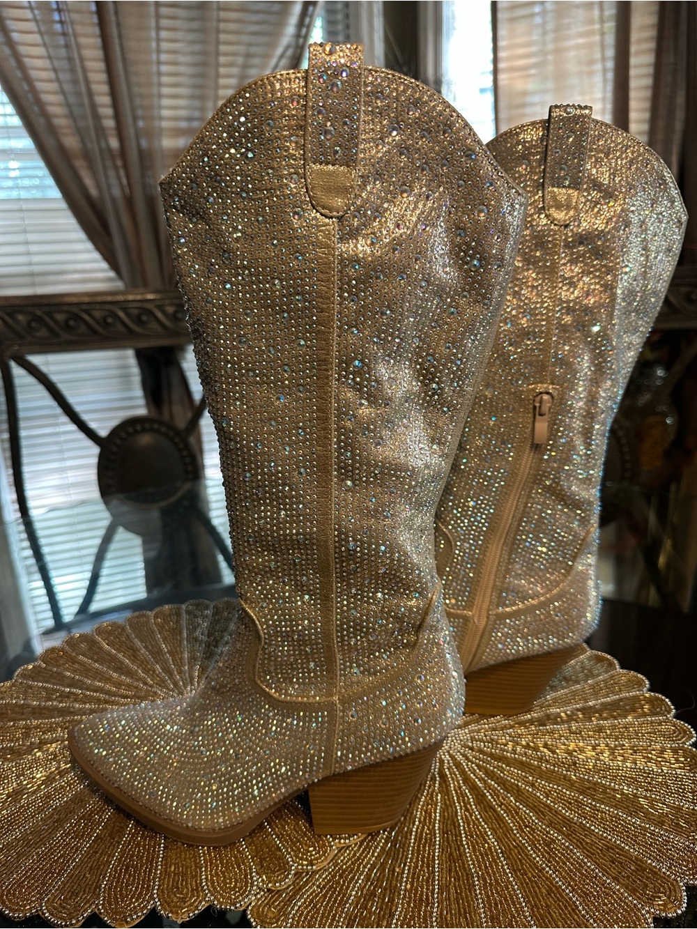Embellished Gold Sparkle Western Boots for Women